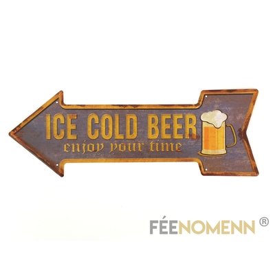 Plaque Métal Déco Vintage - Forme Flèche - Ice Cold Beer (16x45cm)