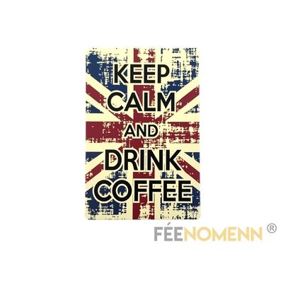 Plaque Métal Déco Vintage - Drapeau Royaume-Uni "Keep Calm And Drink Coffee" (20x30cm)