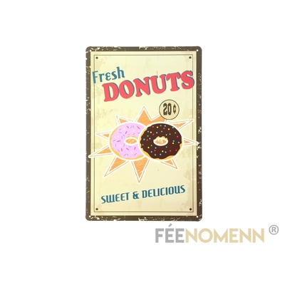 Plaque Métal Déco Vintage - Fresh Donuts (20x30cm)
