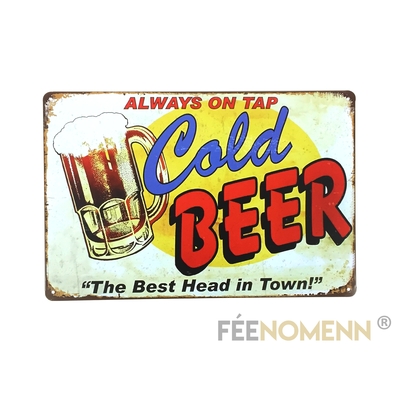 Plaque Métal Déco Vintage - Cold Beer/Bière (20x30cm)