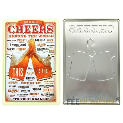 Plaque Métal Déco Vintage - EFFET RELIEF - Cheers - "A VOTRE SANTÉ" dans toutes les langues (20x30cm)