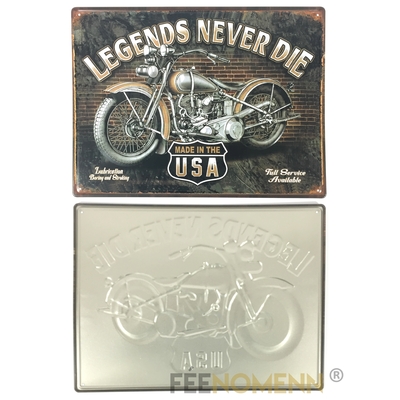 Plaque Métal Déco Vintage - EFFET RELIEF - Moto Legends Never Die USA (20x30cm)