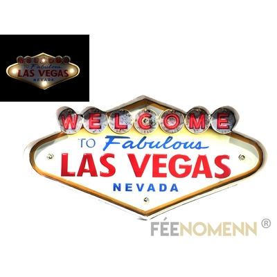 Plaque Métal Lumineuse LED - Déco Murale Vintage - Welcome Fabulous Las Vegas Nevada (50x25cm)