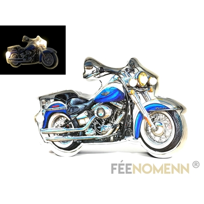Plaque Métal Lumineuse LED - Déco Murale Vintage - Moto Blue Old Harley (40x26cm)