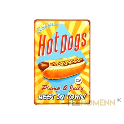 Plaque Métal Déco Vintage - Hot Dogs Best In Town (20x30cm)