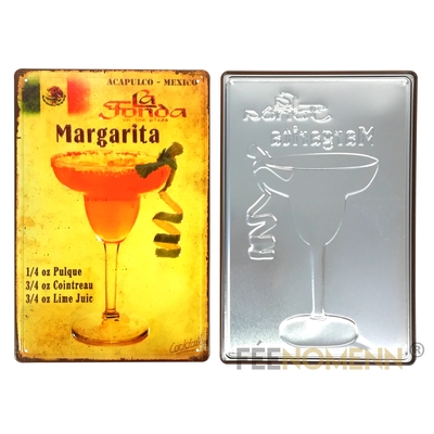 Plaque Métal Déco Vintage - EFFET RELIEF - Recette Cocktail MARGARITA Mexico Mexique (20x30cm)