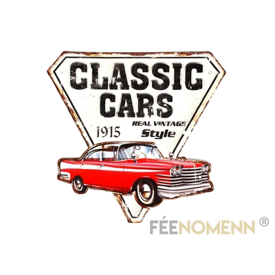 Plaque Métal Déco Vintage - EFFET RELIEF - Classic Cars Voiture Ancienne (30x30cm)