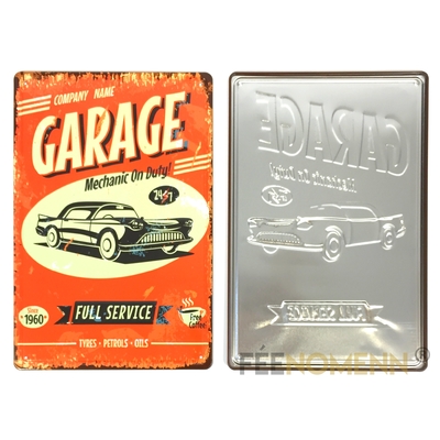 Plaque Métal Déco Vintage - EFFET RELIEF - Voiture Garage Full Service (20x30cm)
