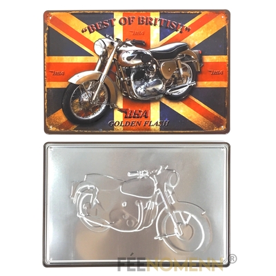 Plaque Métal Déco Vintage - EFFET RELIEF - Moto British Golden Flash (20x30cm)