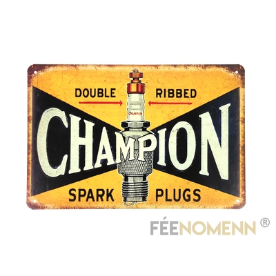 Plaque Métal Déco Vintage - Champion Bougie Voiture - Double Ribbed (20x30cm)
