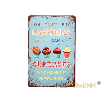 Plaque Métal Déco Vintage - Can't Buy Happiness Can Buy Cupcakes (20x30cm)