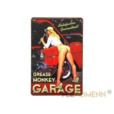 Plaque Métal Déco Vintage - Garage Voiture Pin Up Grease Monkey (20x30cm)