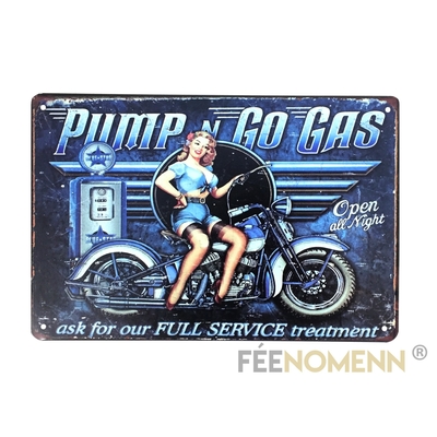 Plaque Métal Déco Vintage - Pump N Go Gas - Moto Harley Pin up (20x30cm)