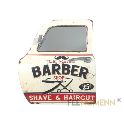 Miroir Déco 3D - Applique Murale Vintage en Métal - Porte / Portière Voiture - Barbier Coiffeur - Barber Shop (46x42cm)