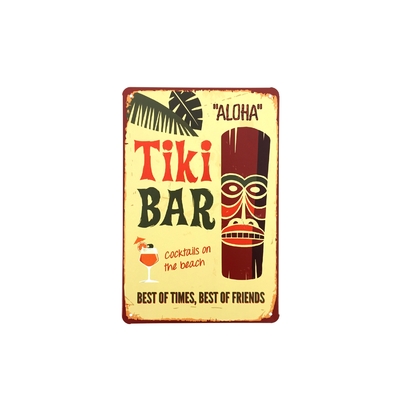 Plaque Métal Déco Vintage - Tiki Bar Cocktails (20x30cm)