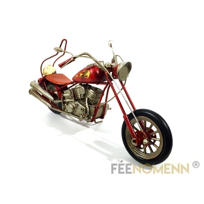 Moto Métal Deco Vintage - Ancienne Harley Rouge Flamme (33x11,5cm)