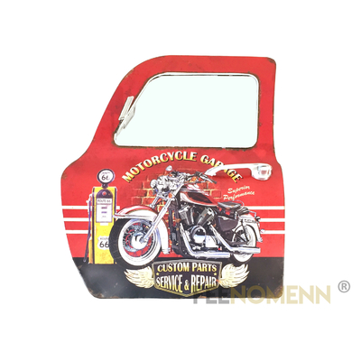 Miroir Déco 3D - Applique Murale Vintage en Métal - Porte / Portière Voiture Rouge Harley (46x42cm)