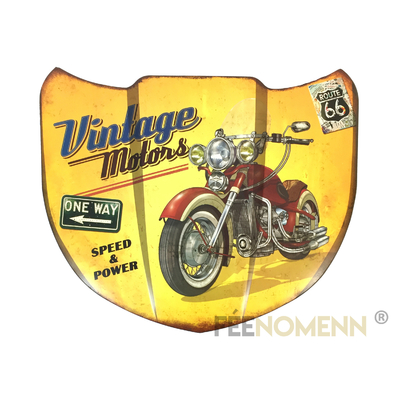 Plaque Métal Déco Vintage en Relief - Forme Capot Voiture - Harley Vintage Motors (39x34cm)