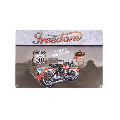 Plaque Métal Déco Vintage - Moto Harley Freedom - Route Mallorca MA-30 (20x30cm)