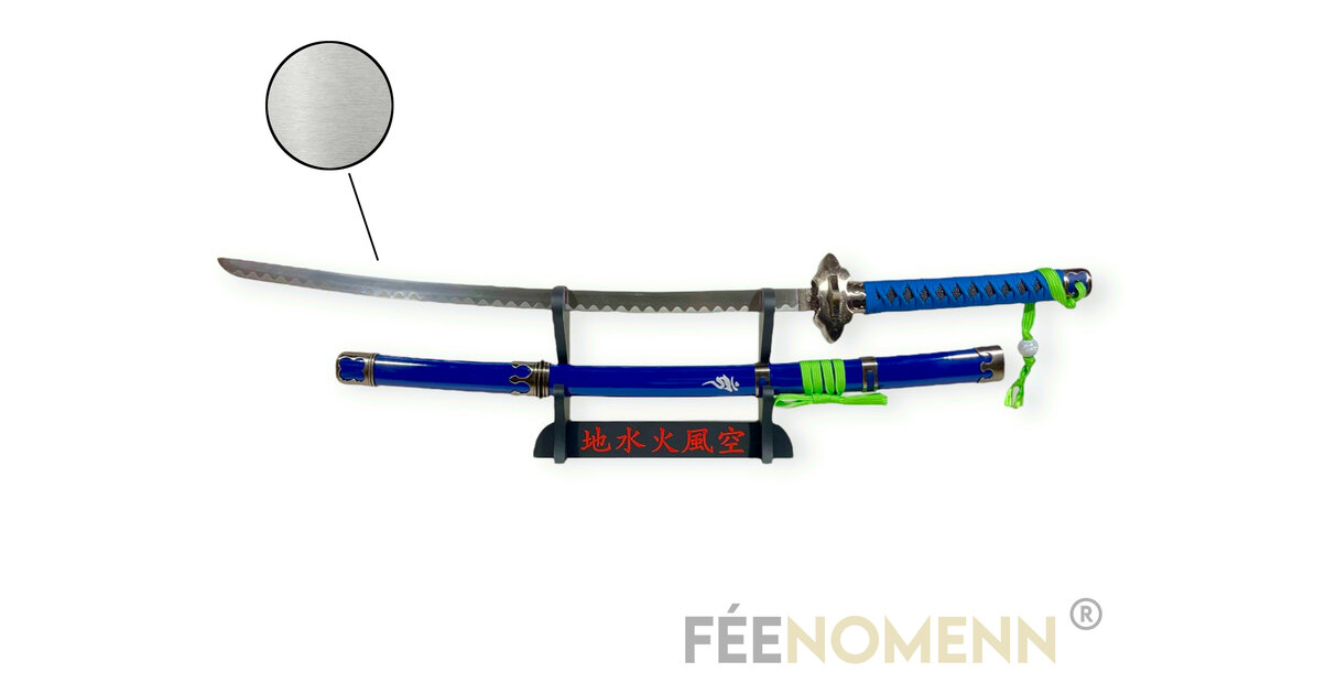 Katana En Bois Blue Exorcist - Réplique Décorative De Rin Okumura Avec Fourreau Et Présentoir
