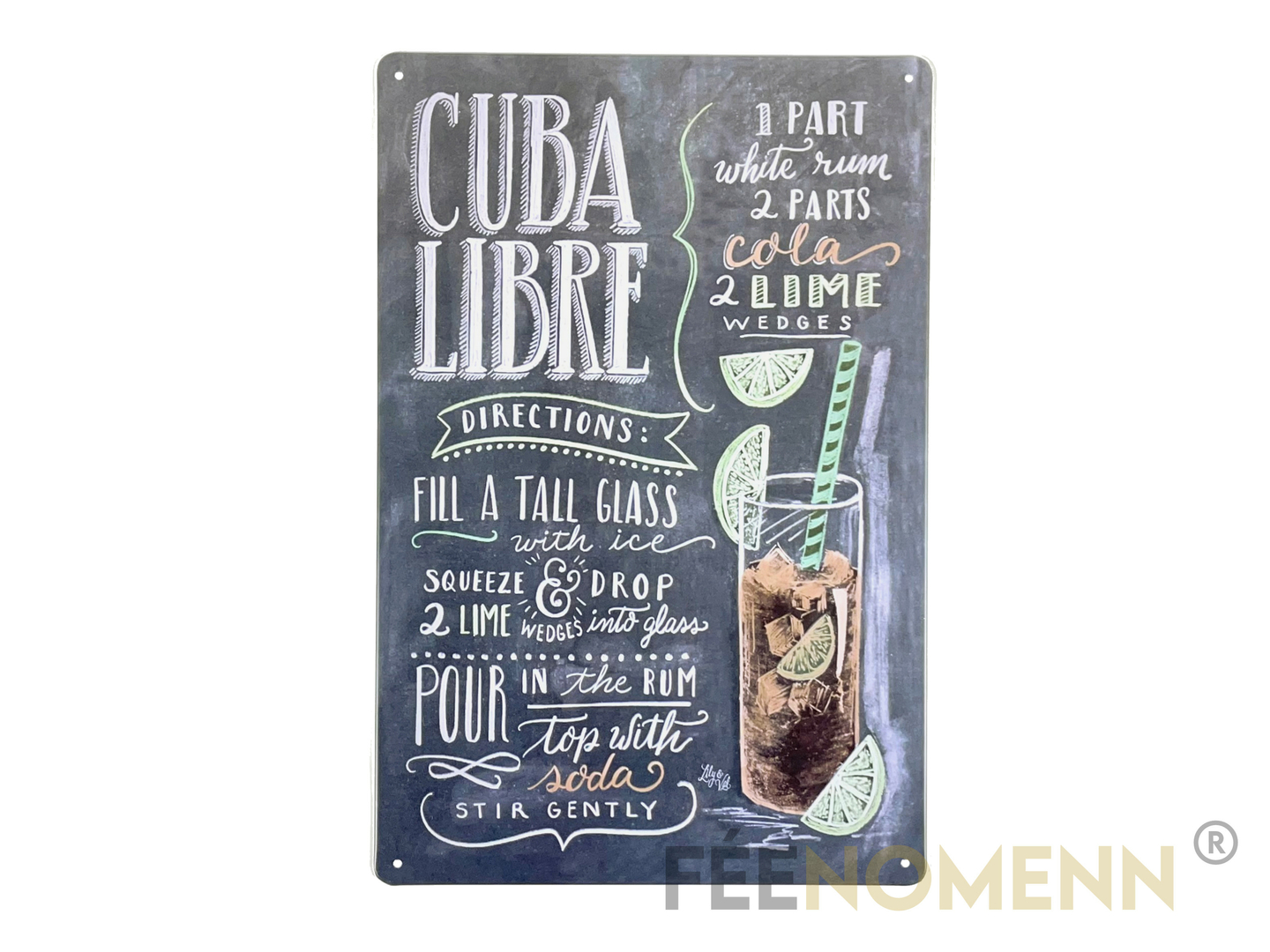 Plaque Métal Déco Vintage Cuba Libre Recette Cocktail 20x30cm DÉco Accessoiresplaques 