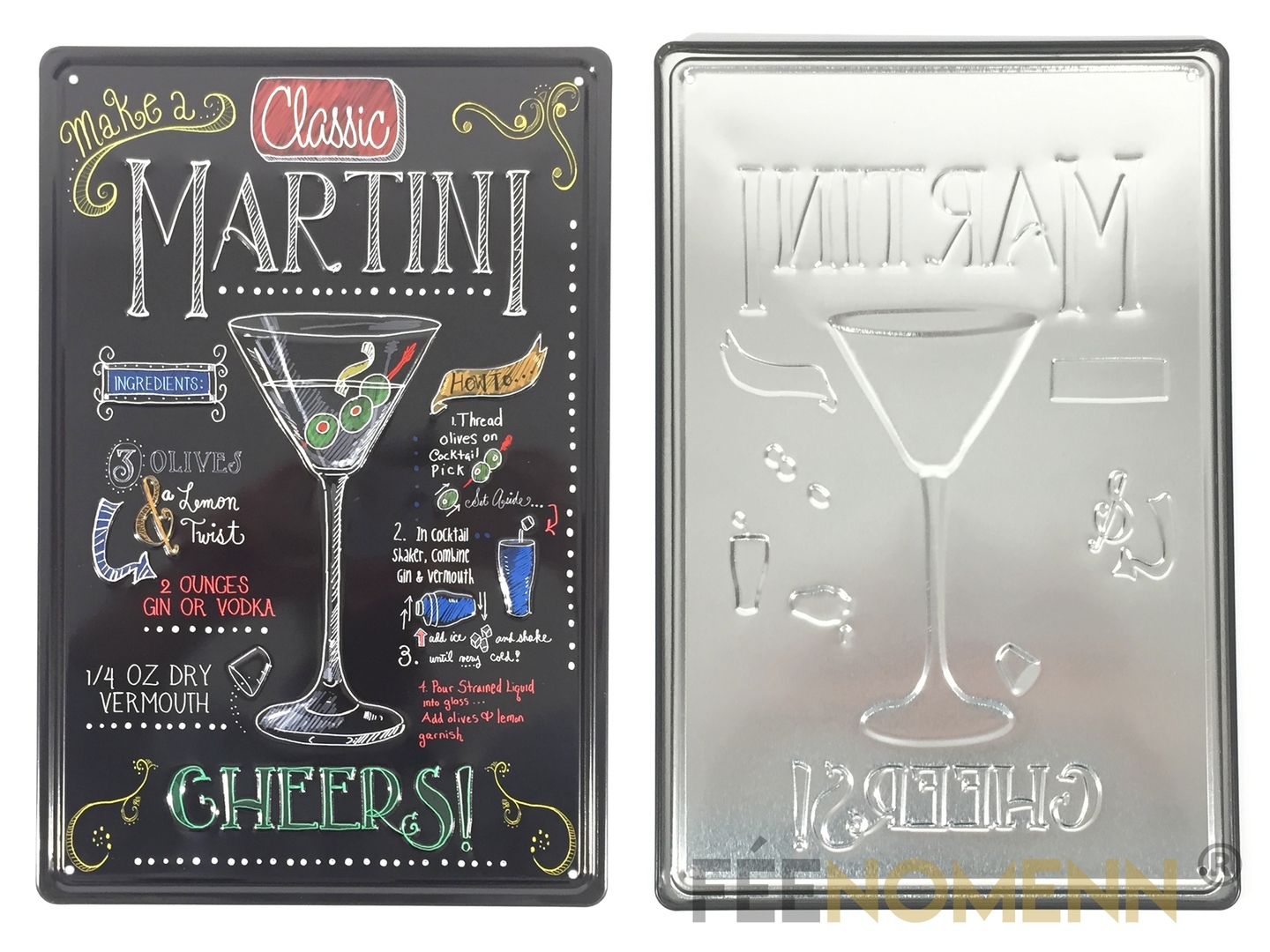 Plaque Métal Déco Vintage Effet Relief Recette Cocktail Martini Façon Ardoise 20x30cm 