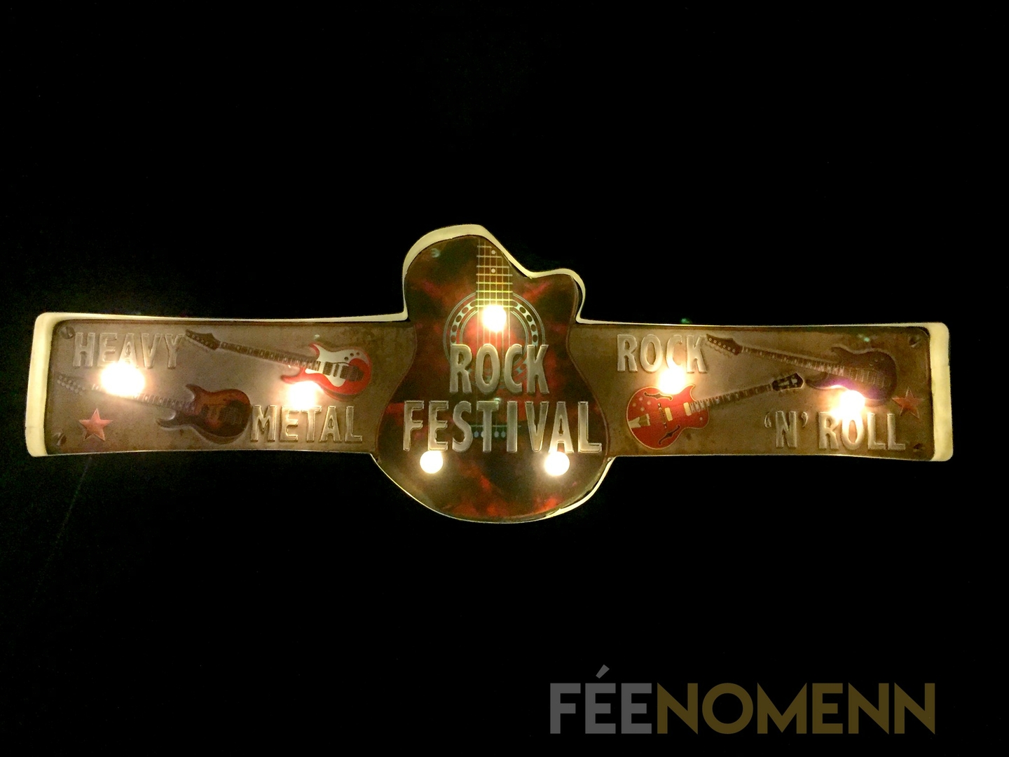 Plaque Métal Lumineuse Led Déco Murale Vintage Guitare Rock