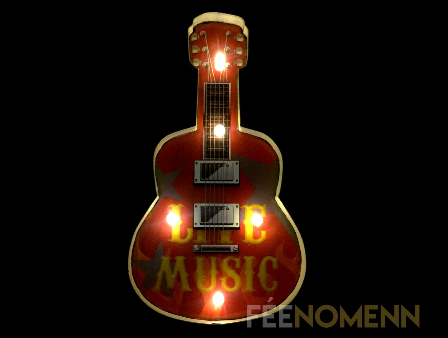 Plaque Métal Lumineuse Led Déco Murale Vintage Guitare