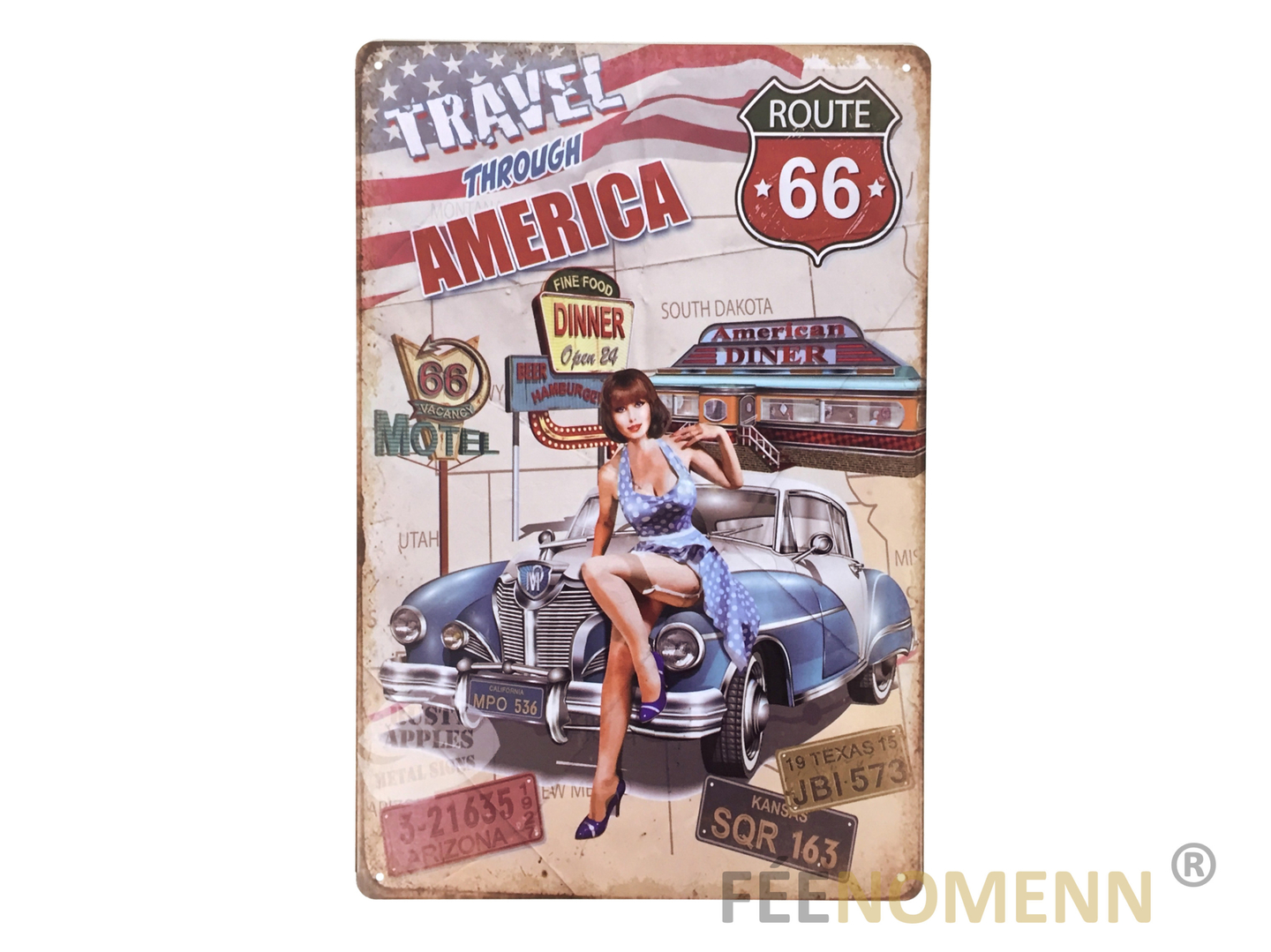 Plaque Métal Déco Vintage American Diner Route 66 Voiture Pin Up Voyage Usa 20x30cm DÉco 