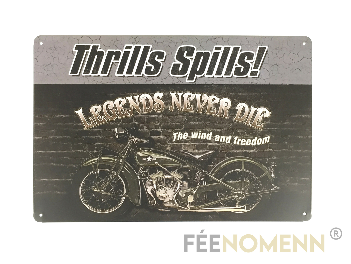 Plaque Métal Déco Vintage Moto Harley Thrills Spills Legends Nerver Die 20x30cm DÉco 