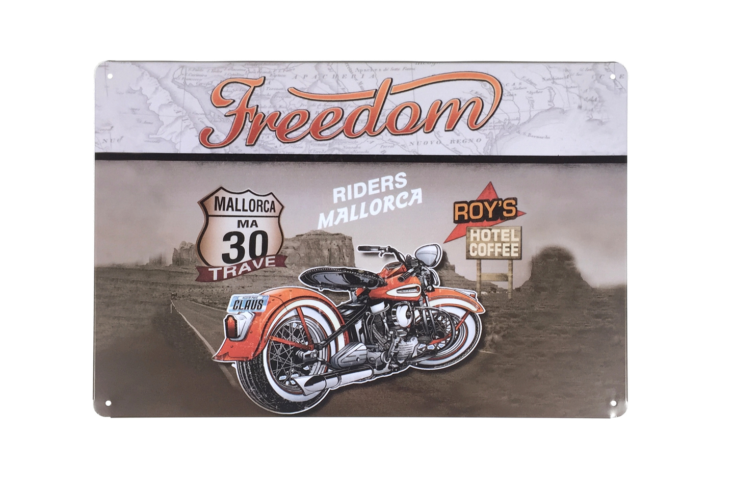 Plaque Métal Déco Vintage Moto Harley Freedom Route Mallorca Ma 30 20x30cm DÉco 