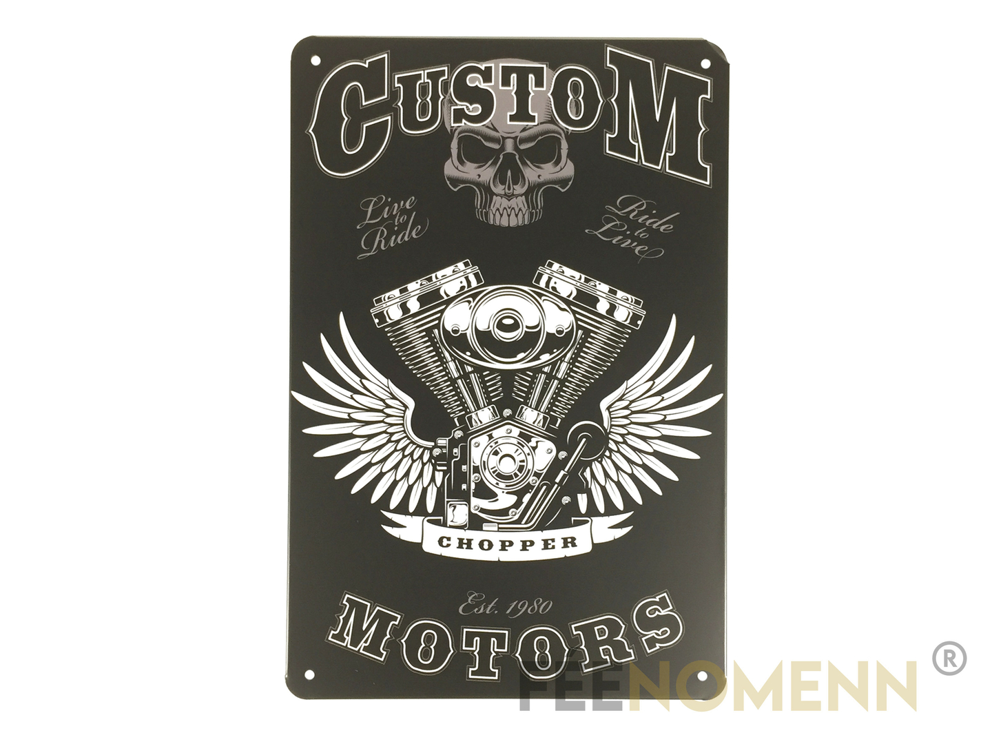 Plaque Métal Déco Vintage Custom Motors Tête De Mort Moto Harley Chopper 20x30cm DÉco 