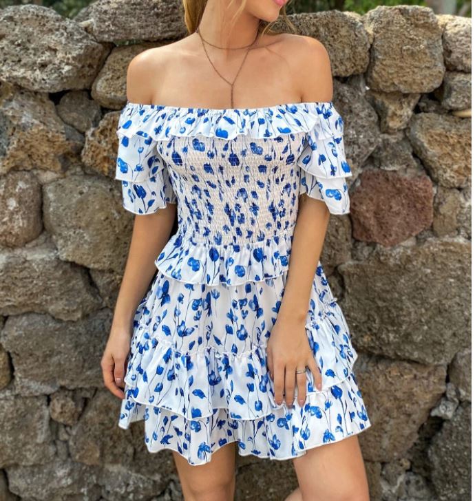 Robe bleu epaule dénudée hot sale