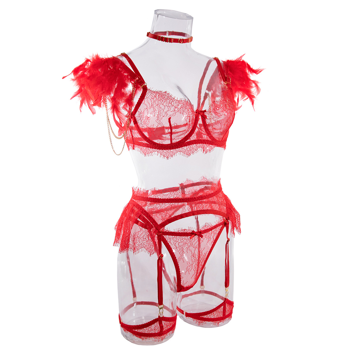 Wholesale-Red-Sexy-Lace-Bra-and-Panties-Set-with-Feather-Details-ide-View