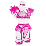 Wholesale-HotPink-Sexy-Lace-Bra-and-Panties-Set-with-Feather-Details-Side-View