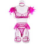 Wholesale-HotPink-Sexy-Lace-Bra-and-Panties-Set-with-Feather-Details-Back-View