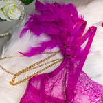Wholesale-HotPink-Sexy-Lace-Bra-and-Panties-Set-with-Feather-Details-Strapy-Details