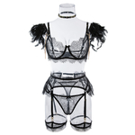 Wholesale-Black-Sexy-Lace-Bra-and-Panties-Set-with-Feather-Details-Front-View