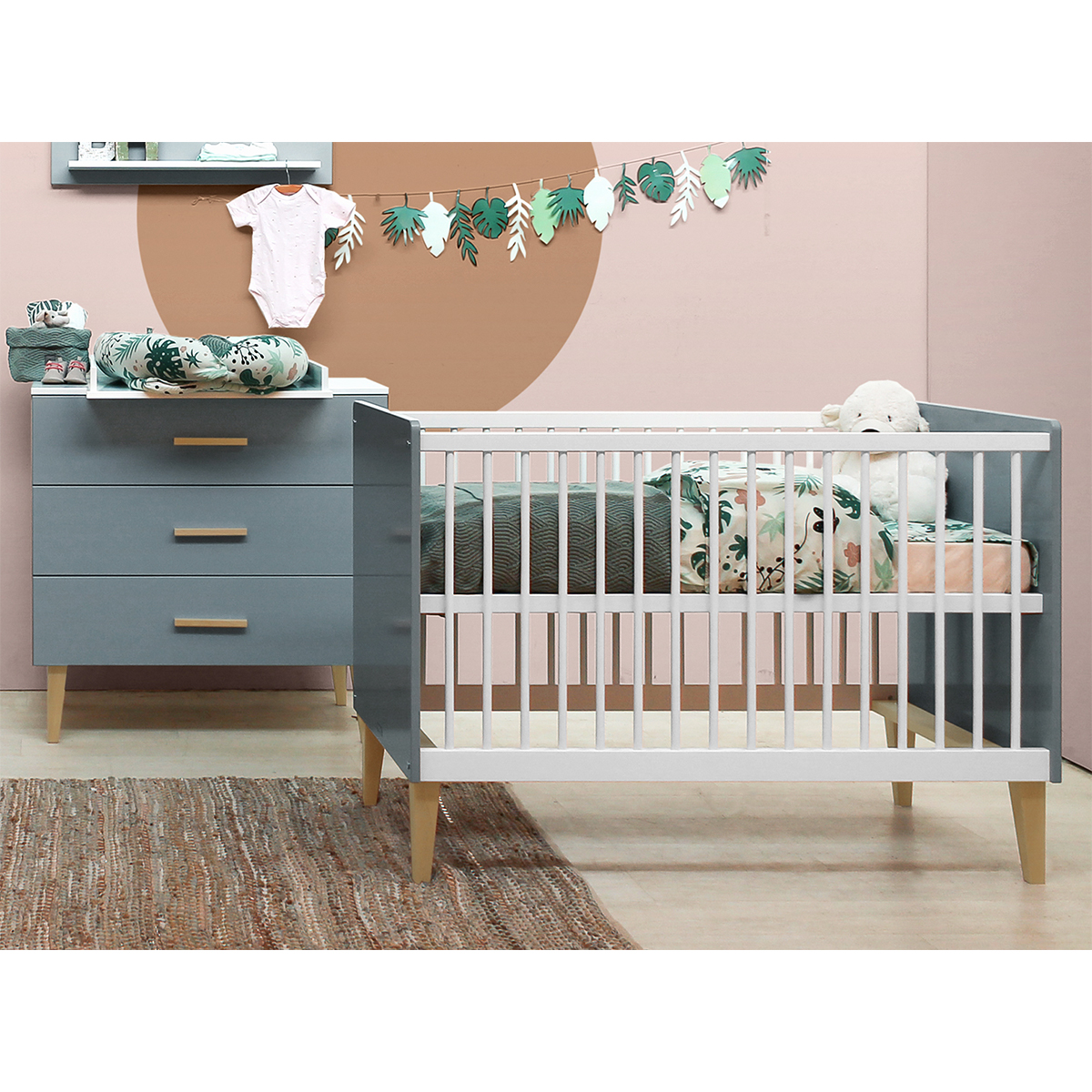 Chambre Complete Lit Evolutif 70x140 Commode A Langer Armoire 2 Portes Bopita Emma Blanc Et Gris Packs Chambre Complete Tendresse De Bebe