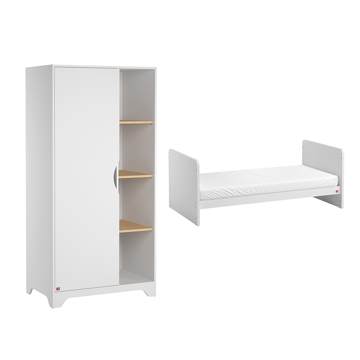 Lit évolutif 70x140 et Armoire 1 porte Vox Leaf - Blanc et bois