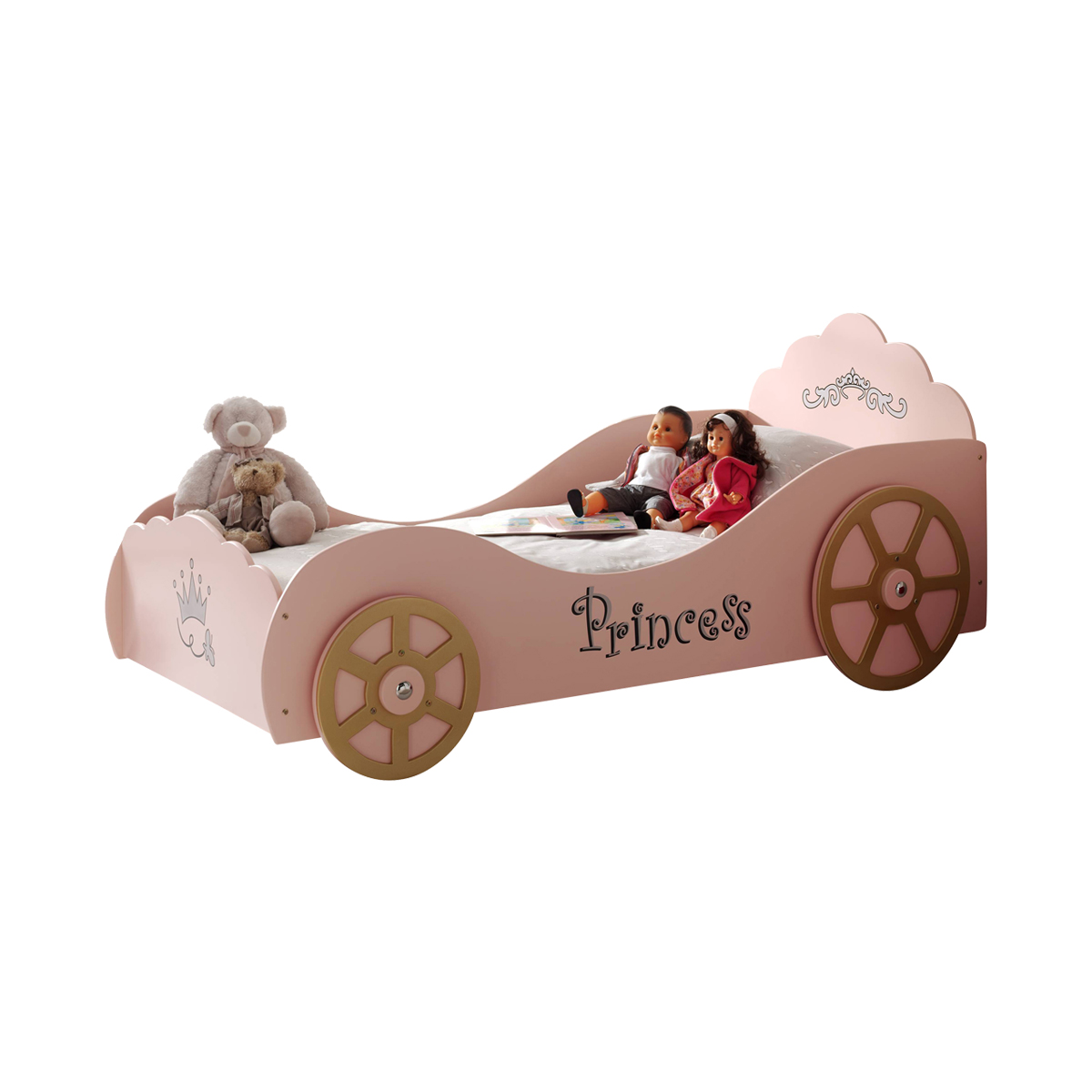 Lit 90x200 Princesse Pinky Sommier inclus Vipack Car beds - Rose