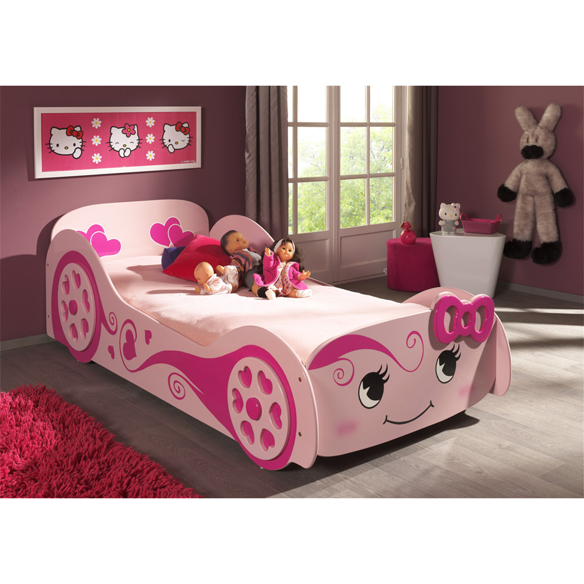 Lit 90x200 Love Sommier inclus Vipack Car beds - Rose