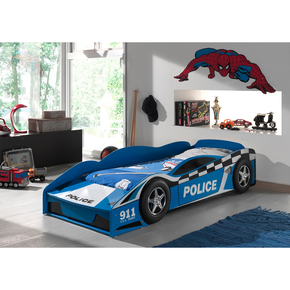 Lit 70x140 Police Sommier inclus Vipack Car beds - Bleu