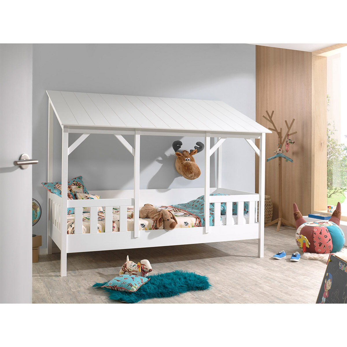 Lit Cabane 90x200 Sommier inclus Vipack HouseBed - Blanc
