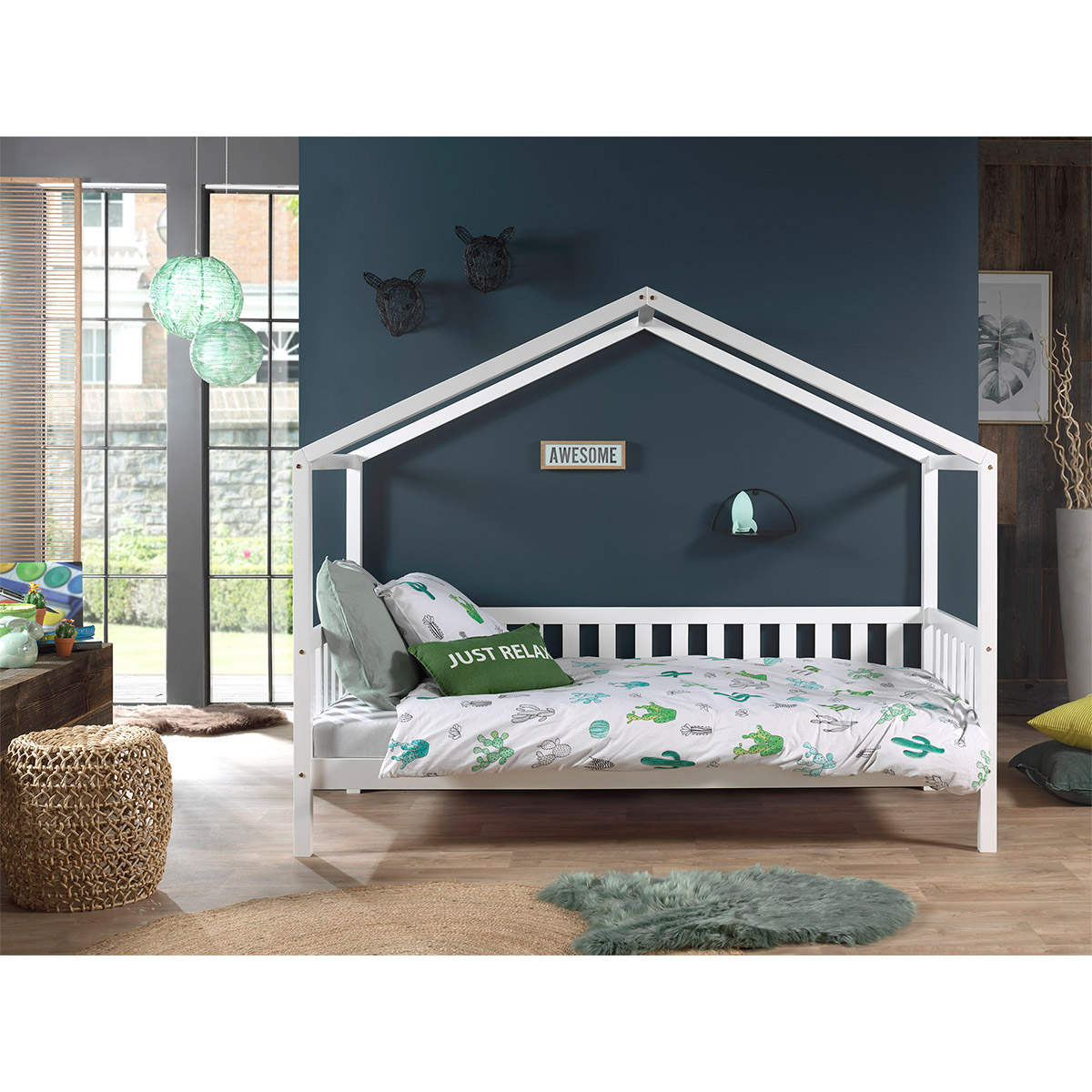 Lit cabane MH 90x200 Sommier inclus Vipack Dallas - Blanc