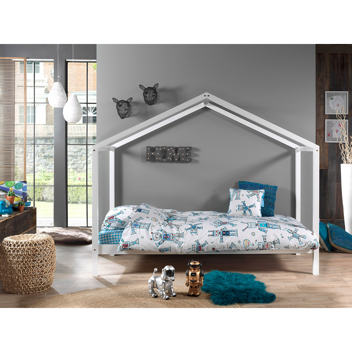 Lit cabane ZH 90x200 Sommier inclus Vipack Dallas - Blanc