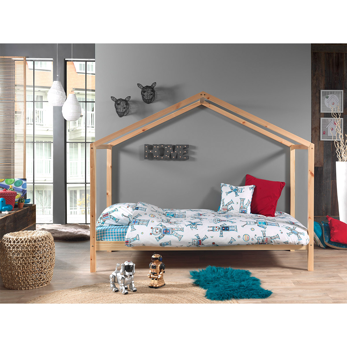 Lit cabane ZH 90x200 Sommier inclus Vipack Dallas - Bois