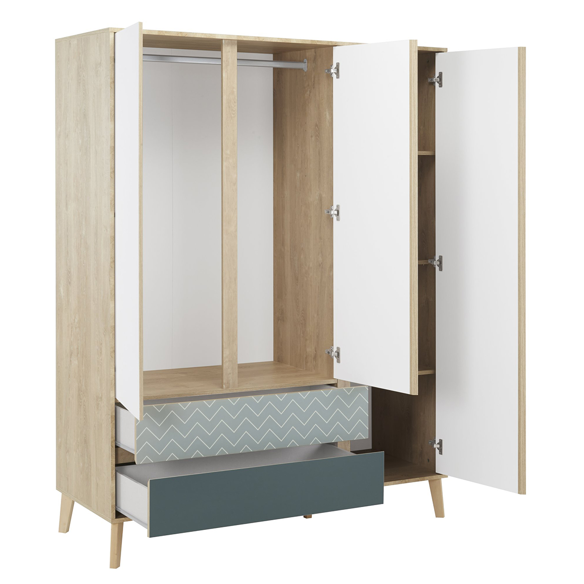Armoire 3 portes 2 tiroirs Gami Larvik Chêne blond Rangements