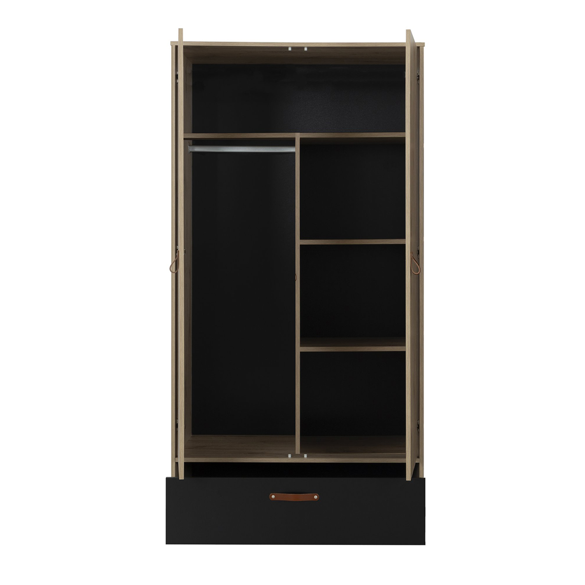 Armoire 2 portes et 1 tiroir Gami Arthus Chêne et noir Rangements