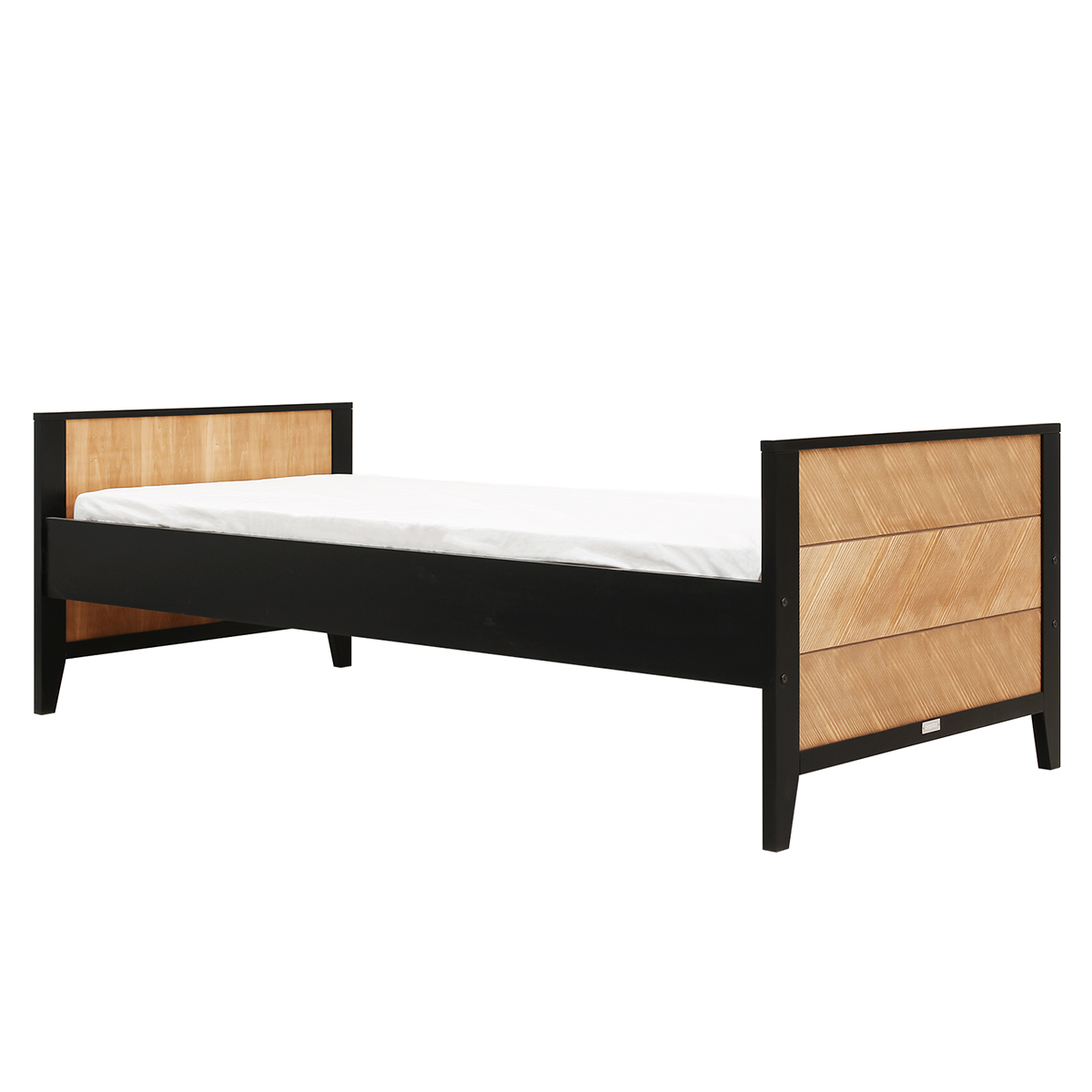 Lit 90x200 sommier inclus Bopita Job - Noir et bois